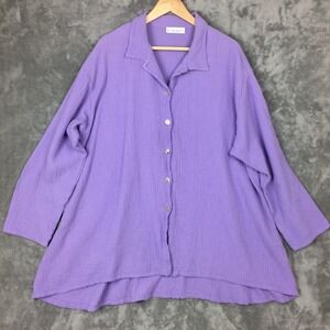Bryn Walker Shirt Cotton Gauze Large Purple Button Up Lagenlook Oversized Flowy